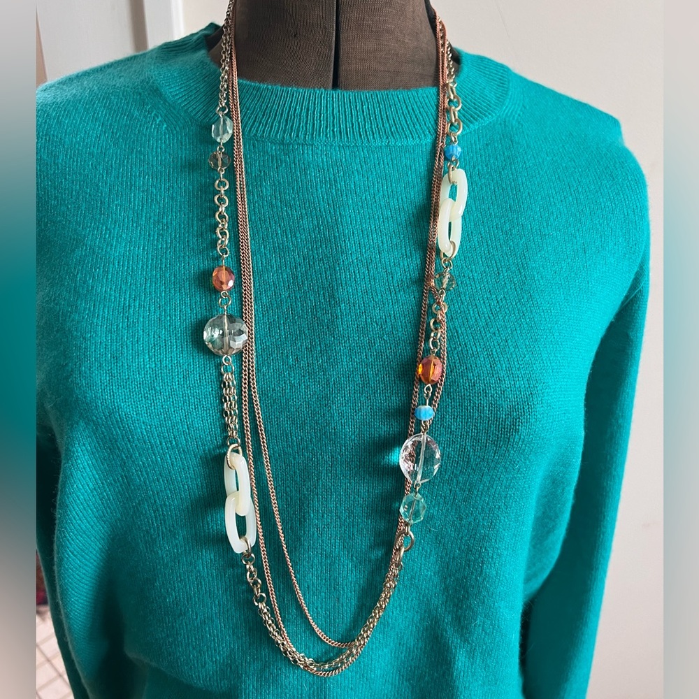 Triple strand long statement necklace